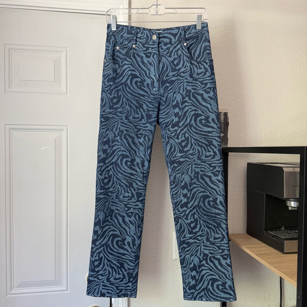 MIAOU blue zebra swirl animal denim slim leg cropped jeans